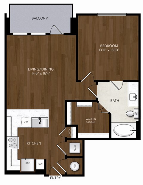 Floor plan for 1 bed, 1 bath, 759 sqft